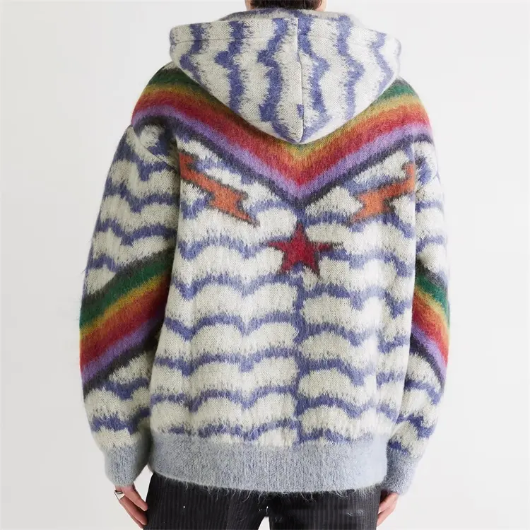 OEM Custom men's hoodies sweatshirts pullover oversized mohair jacquard knit hoodie for men