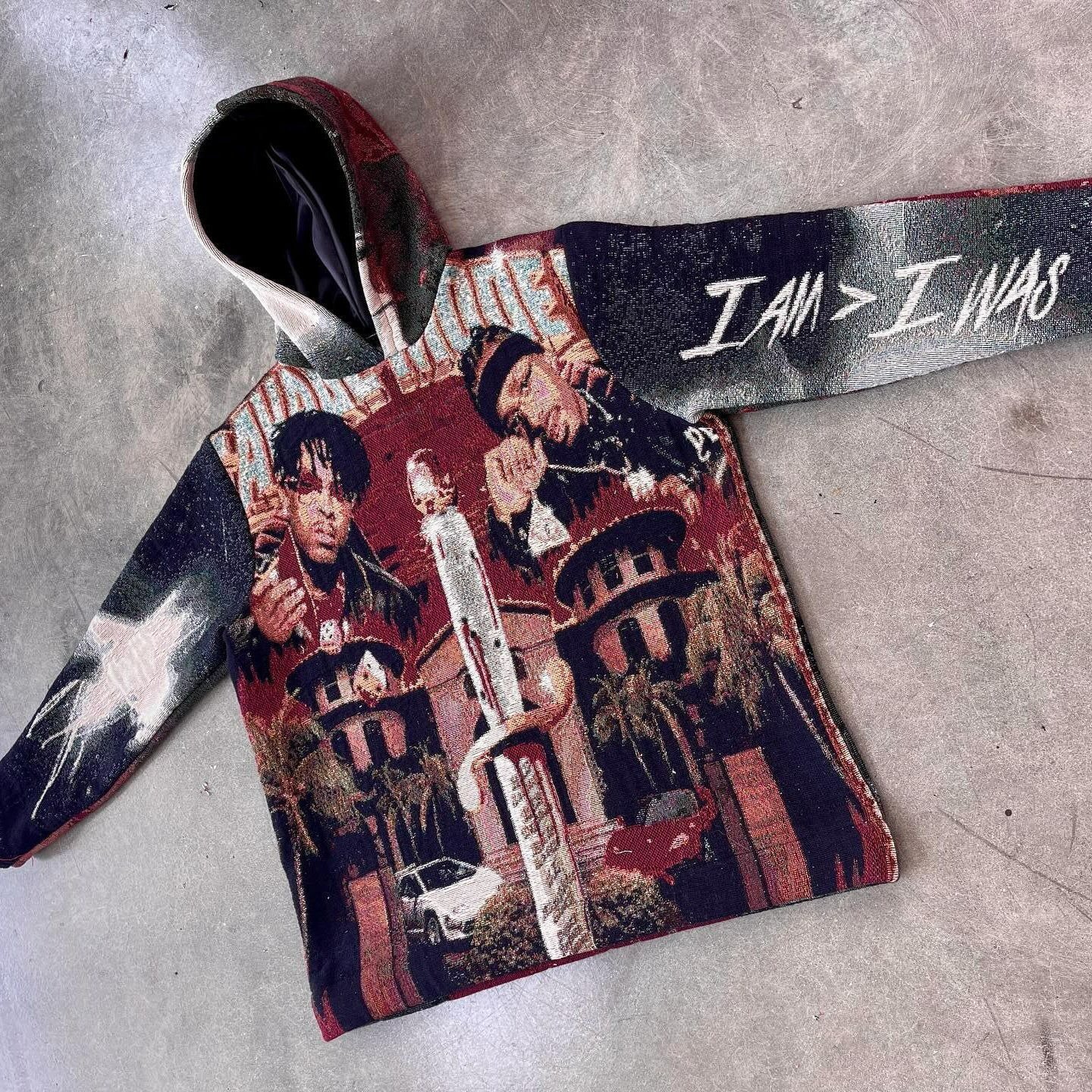 Us Size Men's Hip Hop Streetwear Basketball Anime Tapestry Hoodie Embroidered Unlined Stand Pullover Plus Size Thick Woven