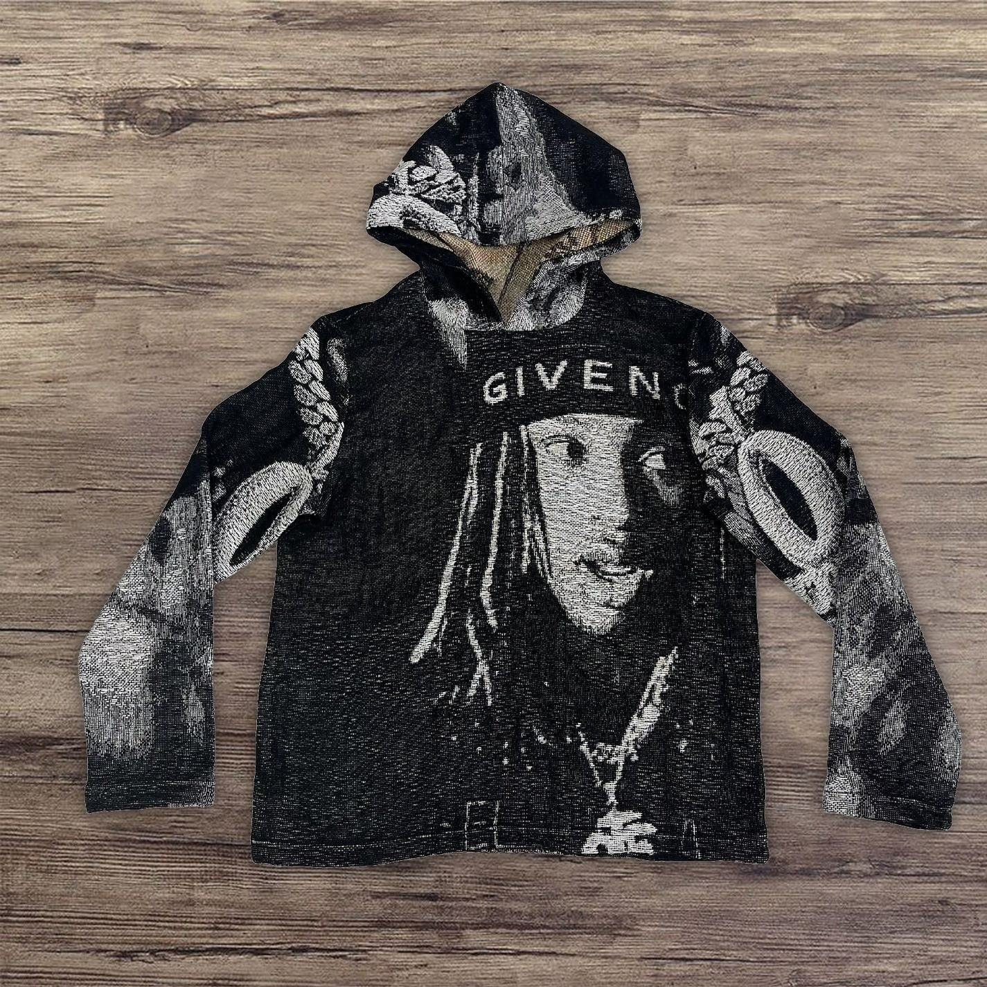 Us Size Men's Hip Hop Streetwear Basketball Anime Tapestry Hoodie Embroidered Unlined Stand Pullover Plus Size Thick Woven