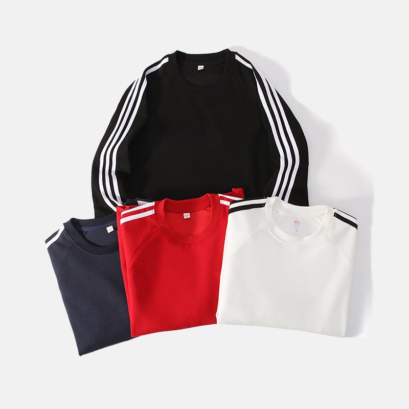 Men's Hoodies Cotton Crewneck Drop Shoulder Sports Loose Striped T-shirt Casual Unisex Oversized Sweatshirts