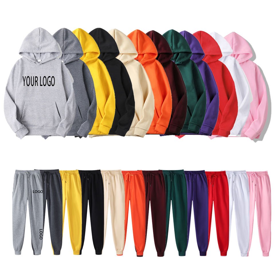 Men's Clothing Pullover Hoodies+Jogging Sweatpants Two Piece Set Casual Sport shirts Drawstring Sportswear Suit