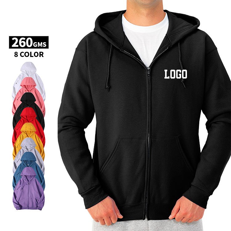 Soft cotton comfortable knitted pile fabric zipper hoodies men autumn thin hooded sweatshirts custom printing embroidery logo