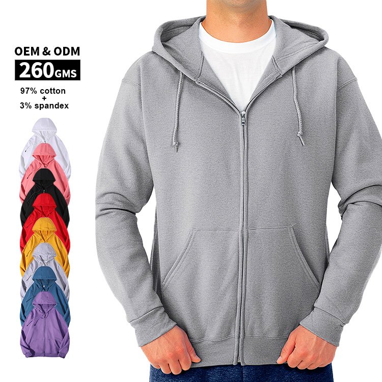 Soft cotton comfortable knitted pile fabric zipper hoodies men autumn thin hooded sweatshirts custom printing embroidery logo