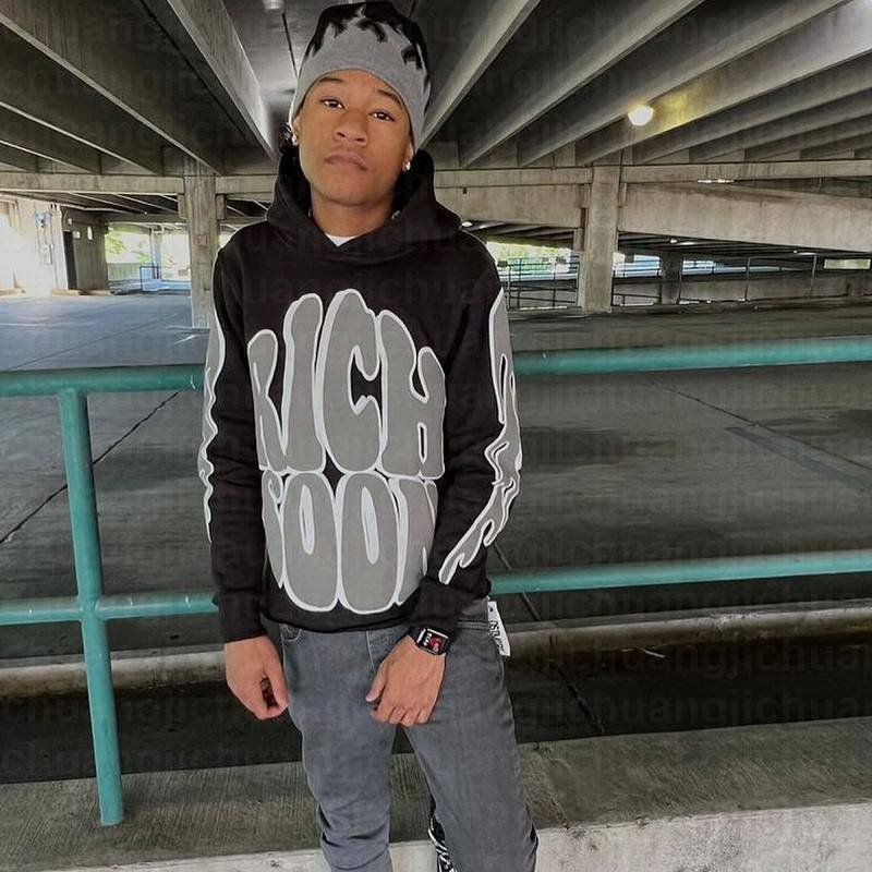 Y2K Men's Hoodies 100% Cotton Pullover Sweatshirts Streetwear Puff Printing Heavyweight Hoodie for Men