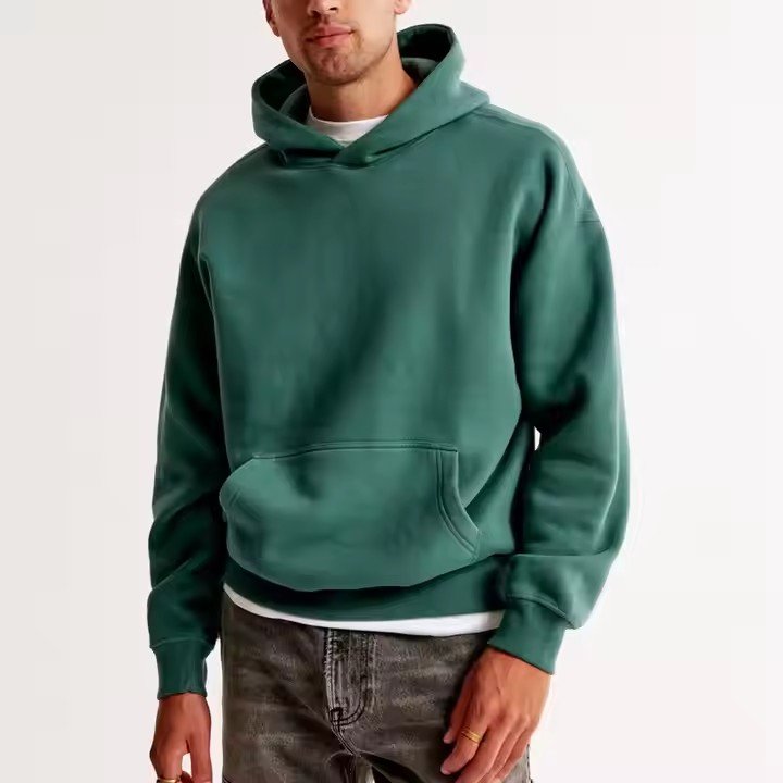 Wholesales fashion Blank Plain Men's Hoodie OEM anti-shrink Emboss Puff Printing boxy fit green men's hoodie