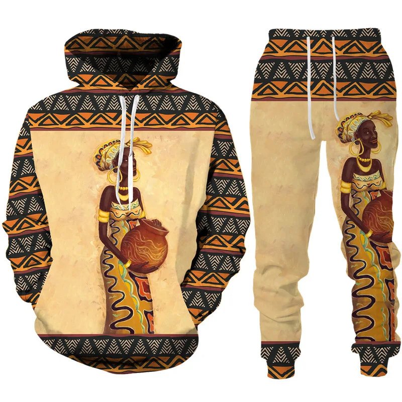 African Ethnic Style Graphic Men's Hoodie Pants Two Piece Printing Sweatshirt Sets Women Loose Long Sleeve Sweatshirts Clothing