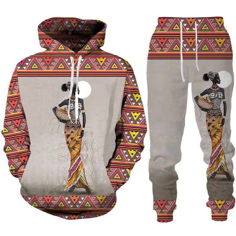 African Ethnic Style Graphic Men's Hoodie Pants Two Piece Printing Sweatshirt Sets Women Loose Long Sleeve Sweatshirts Clothing