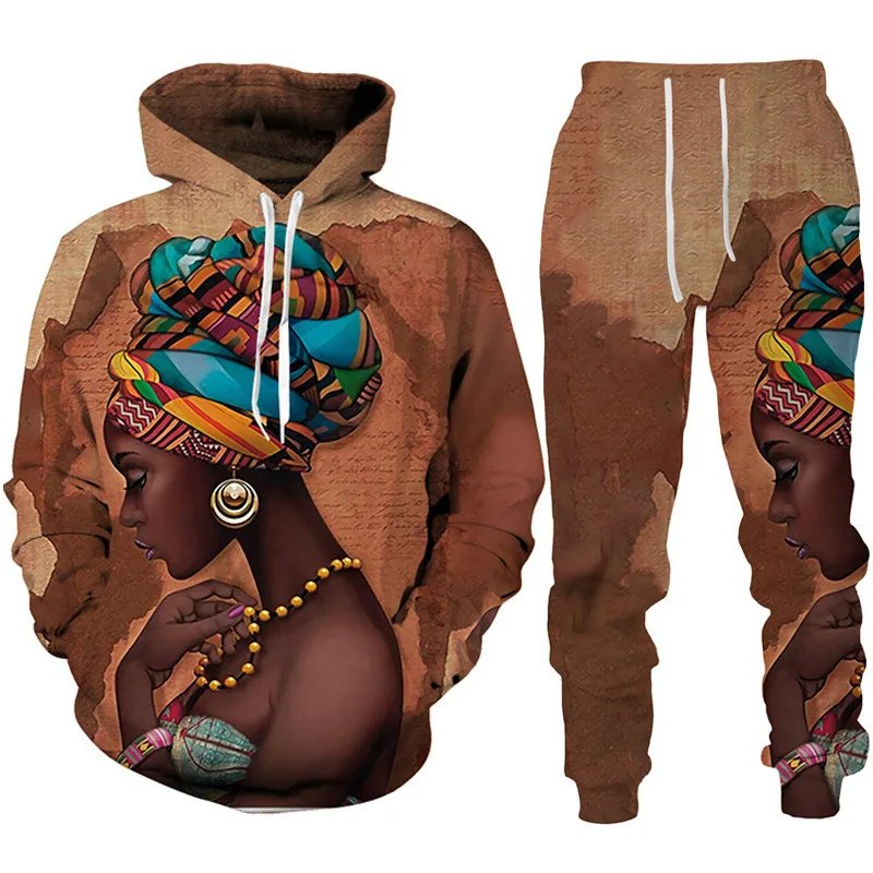 African Ethnic Style Graphic Men's Hoodie Pants Two Piece Printing Sweatshirt Sets Women Loose Long Sleeve Sweatshirts Clothing