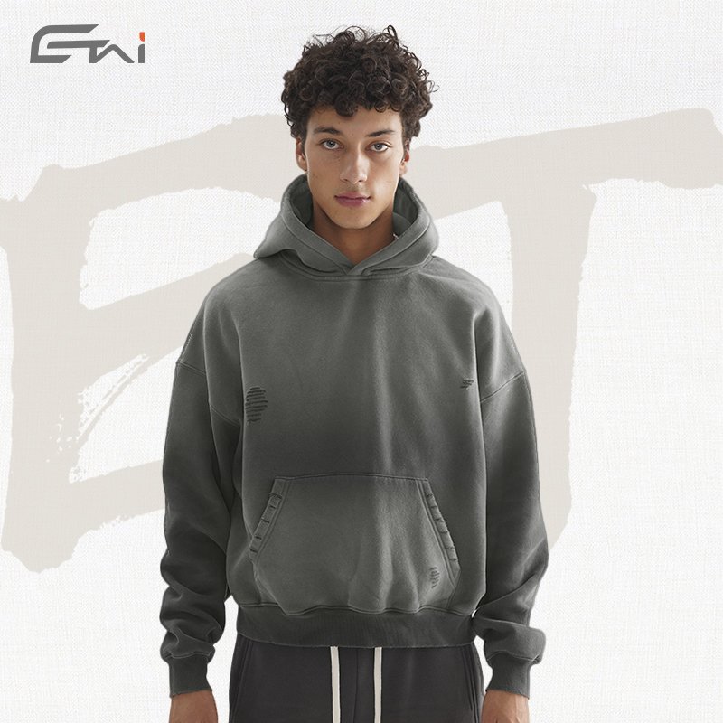high quality boxy cropped hoodie custom streetwear clothes dropped shoulder oversized hoodie for men