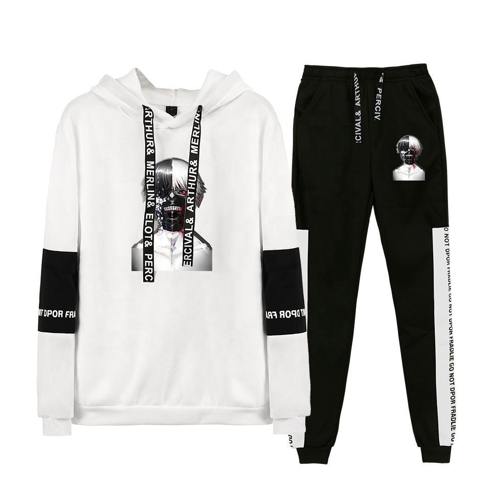 Top Sale New Designs Japanese Anime Printed Hoodies And Pants Set Wholesale Hoodie Jogger Set Supplier From China