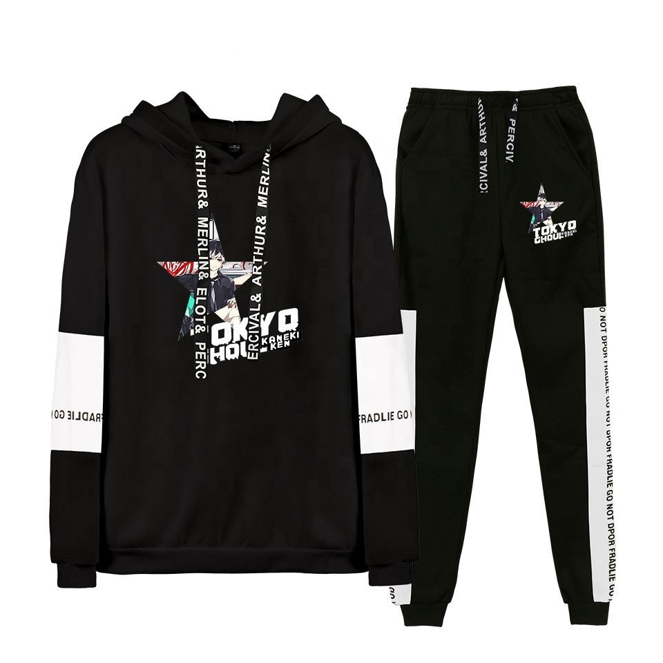 Top Sale New Designs Japanese Anime Printed Hoodies And Pants Set Wholesale Hoodie Jogger Set Supplier From China