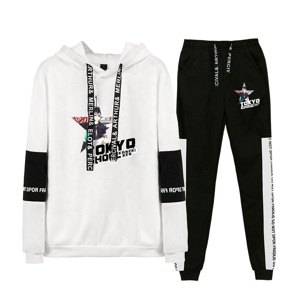 Top Sale New Designs Japanese Anime Printed Hoodies And Pants Set Wholesale Hoodie Jogger Set Supplier From China