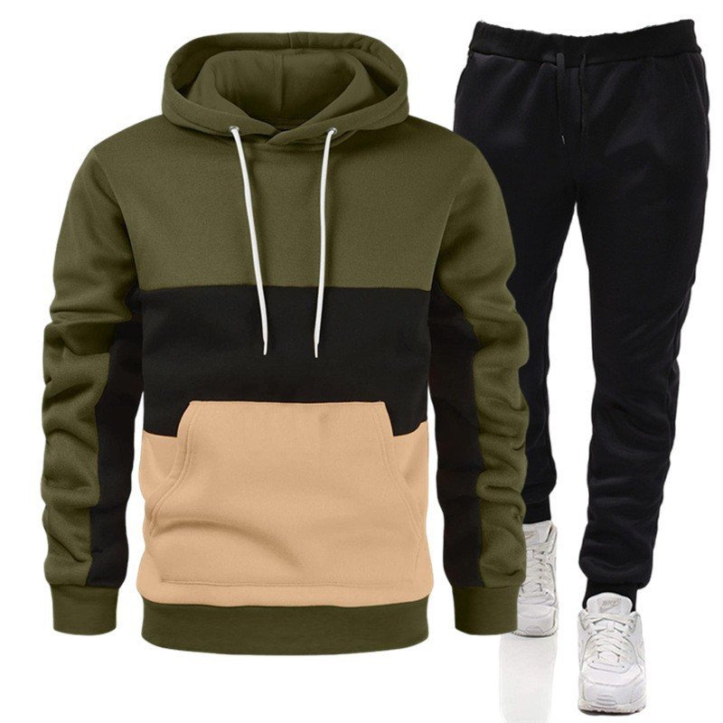 French Terry High Quality Men's Hoodies Color Block Plus Size XXXL Customized LOGO Stretch Jogger Set 2pc Tracksuit