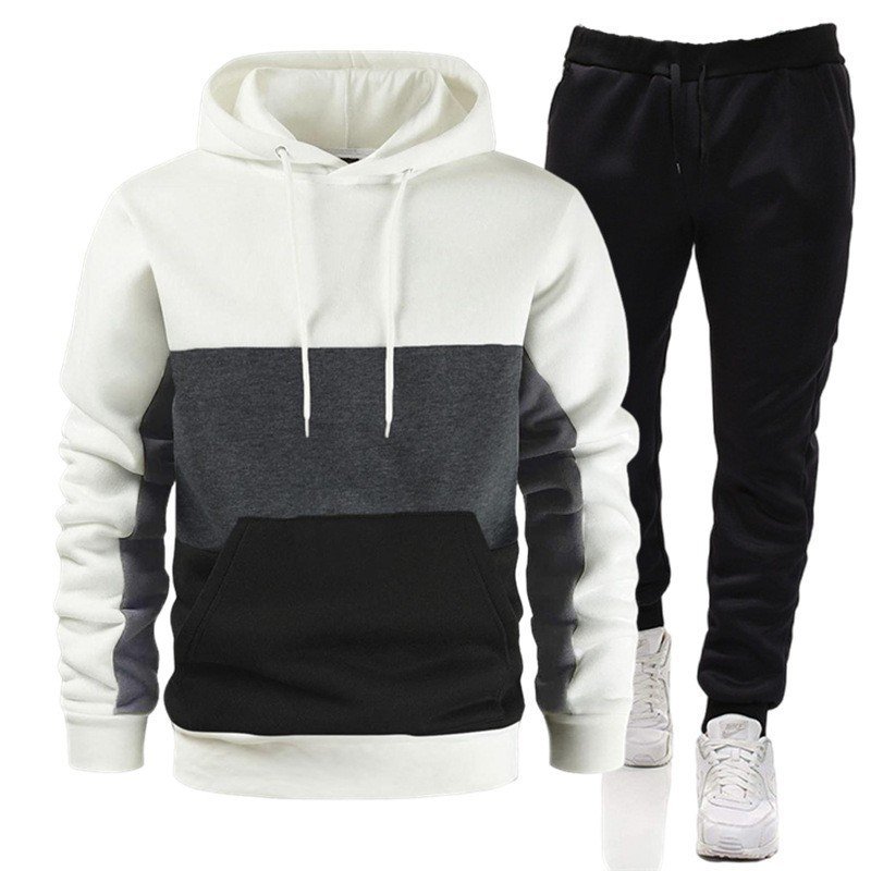 French Terry High Quality Men's Hoodies Color Block Plus Size XXXL Customized LOGO Stretch Jogger Set 2pc Tracksuit
