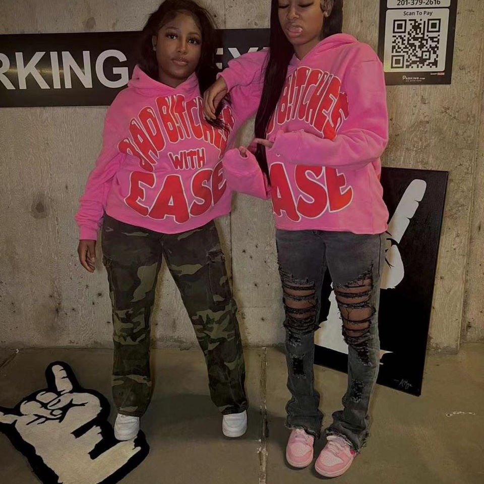 Hot selling 2024 new Custom Streetwear Hip Hop Oversized Cut Edge Hoodies 100% Cotton Heavy Weight Puff Print Hoodie Men