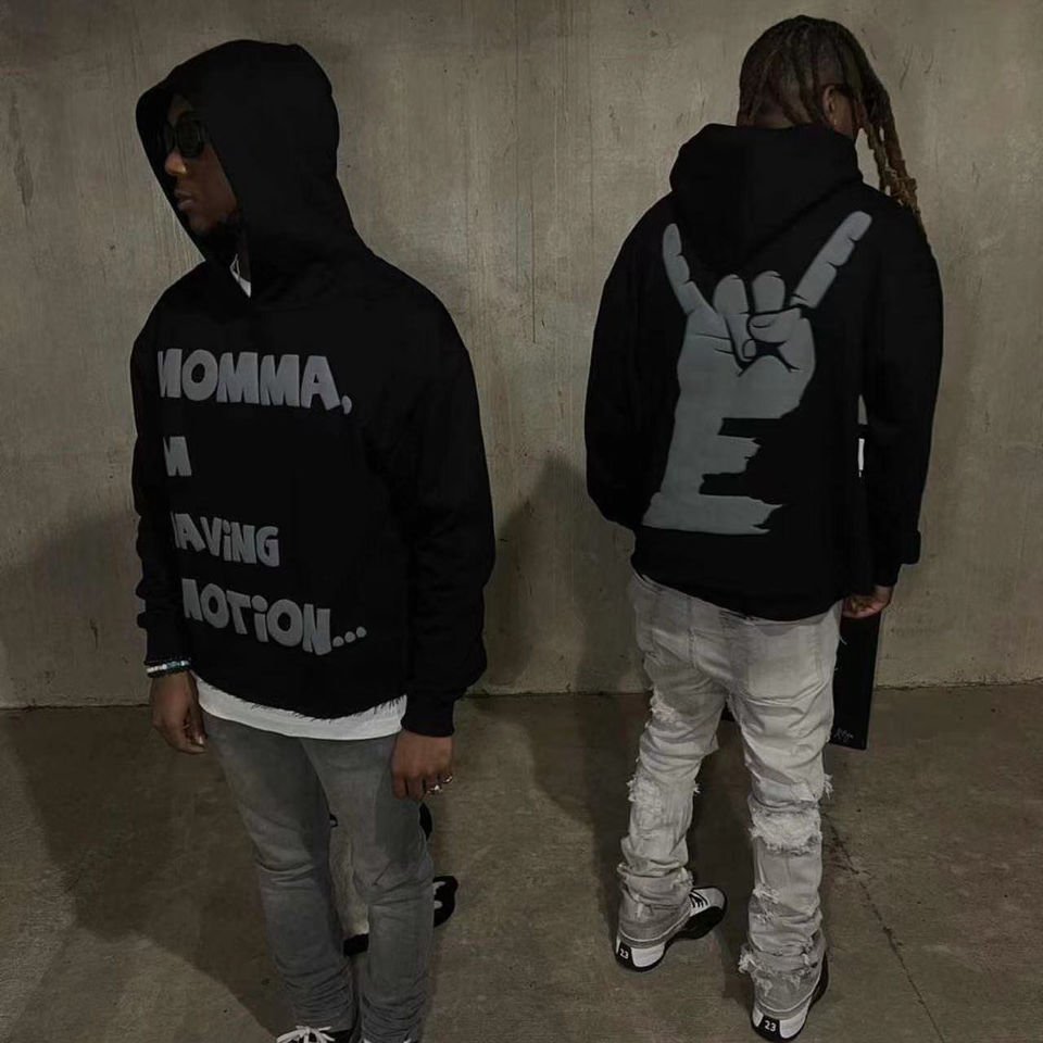 Hot selling 2024 new Custom Streetwear Hip Hop Oversized Cut Edge Hoodies 100% Cotton Heavy Weight Puff Print Hoodie Men
