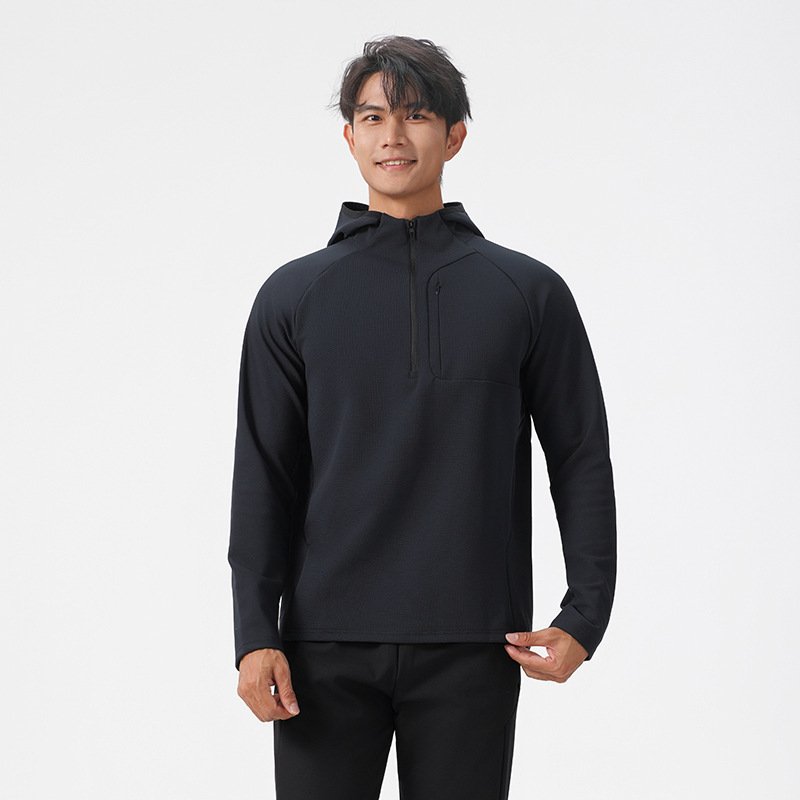 Men's Oversized Sports Half Zip Gym Sweatshirt Long Sleeve Hooded Autumn Winter Quick-Drying T-Shirt Print Outdoor Running