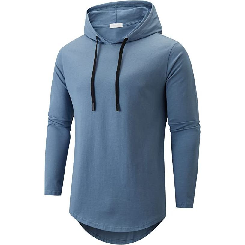 Customized Solid Color Men's Hoodie Regular Fit Pullover Hooded Curved Hem Streetwear Casual Sports Pockets Hoodies For Men