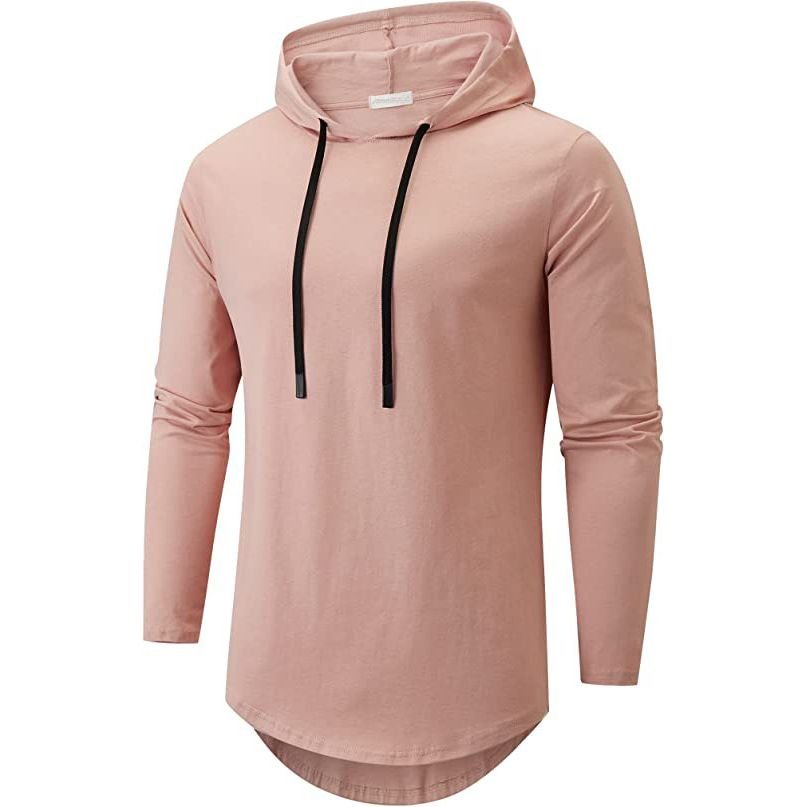 Customized Solid Color Men's Hoodie Regular Fit Pullover Hooded Curved Hem Streetwear Casual Sports Pockets Hoodies For Men