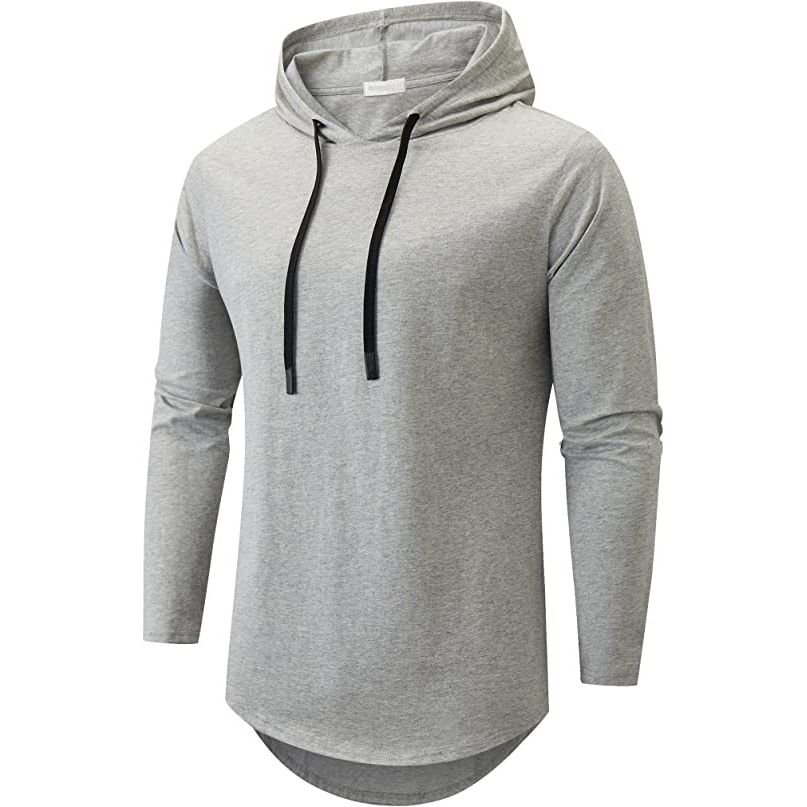 Customized Solid Color Men's Hoodie Regular Fit Pullover Hooded Curved Hem Streetwear Casual Sports Pockets Hoodies For Men