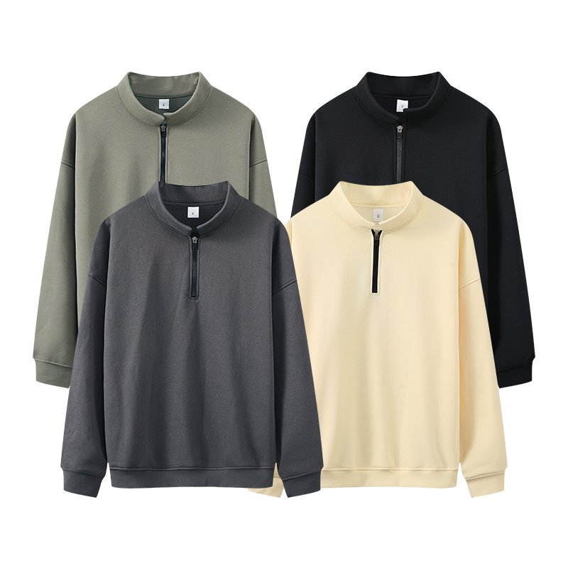 custom logo sweat wicking Sports Cotton Thick Heavy Weight mock neck sweatshirts quater zip sports training hoodie for men