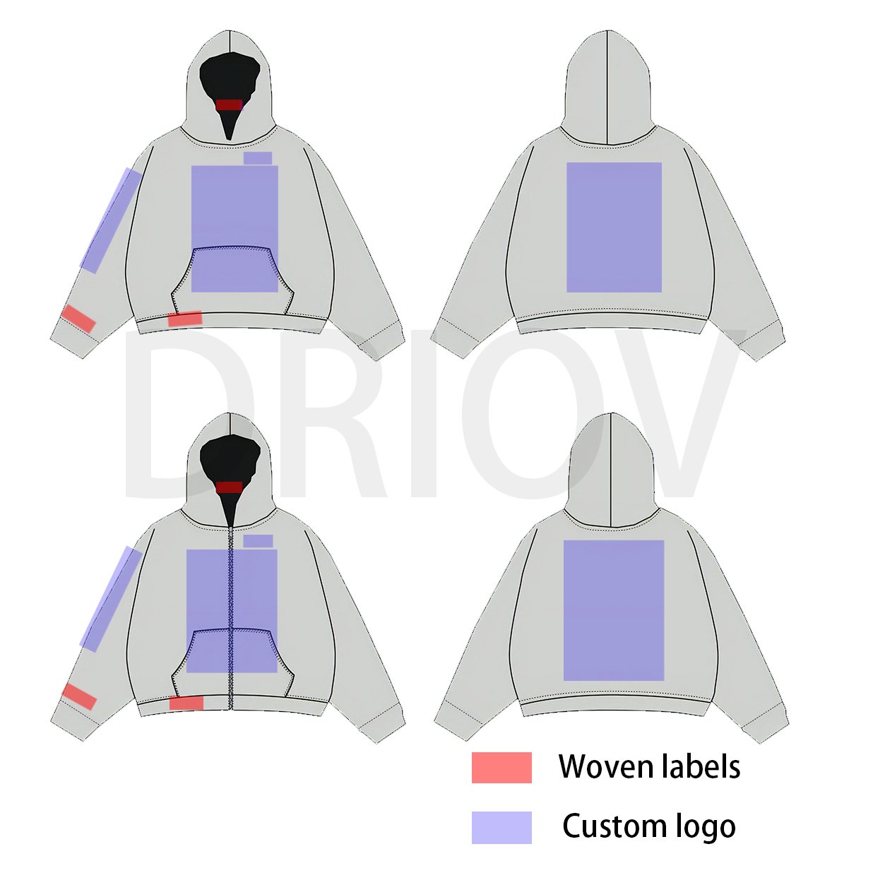 Custom logo Zipper Embroidered Hoodies DTG printed Hoodies oversized Fleeced double men's hoodies&sweatshirts With Zipper
