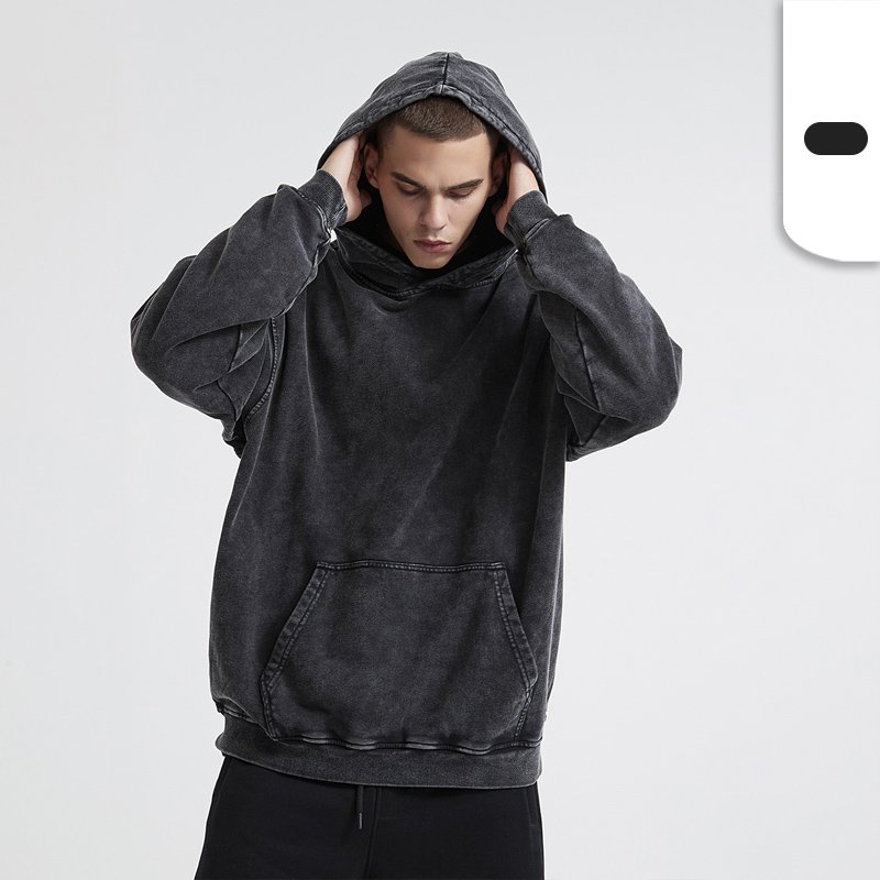 Men's 380G Heavyweight French Terry Drop Shoulder Black Hoodies Custom Logo Pullover Hoody Sweatshirts