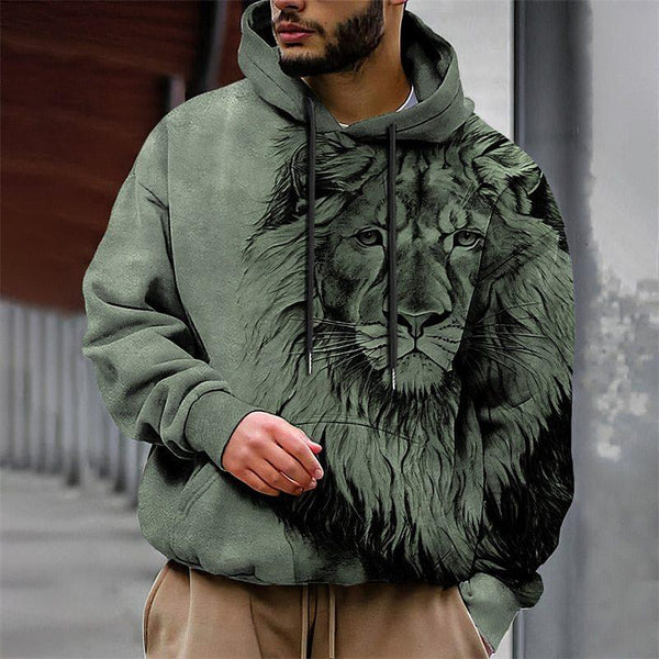 Autumn/Winter Men's Casual Pullover Loose Printed Hooded Polyester Knit Men's Sweater Hoodie