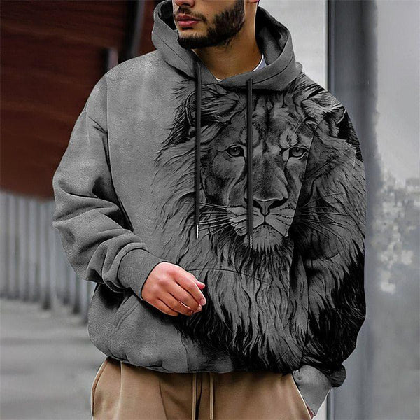 Autumn/Winter Men's Casual Pullover Loose Printed Hooded Polyester Knit Men's Sweater Hoodie