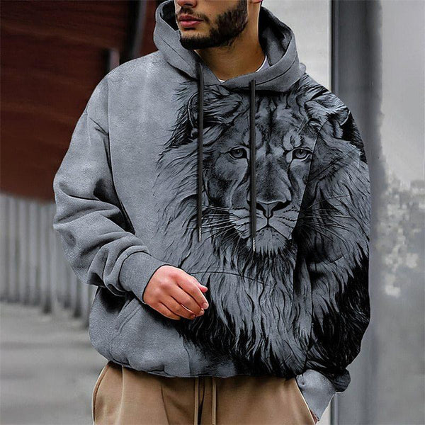 Autumn/Winter Men's Casual Pullover Loose Printed Hooded Polyester Knit Men's Sweater Hoodie