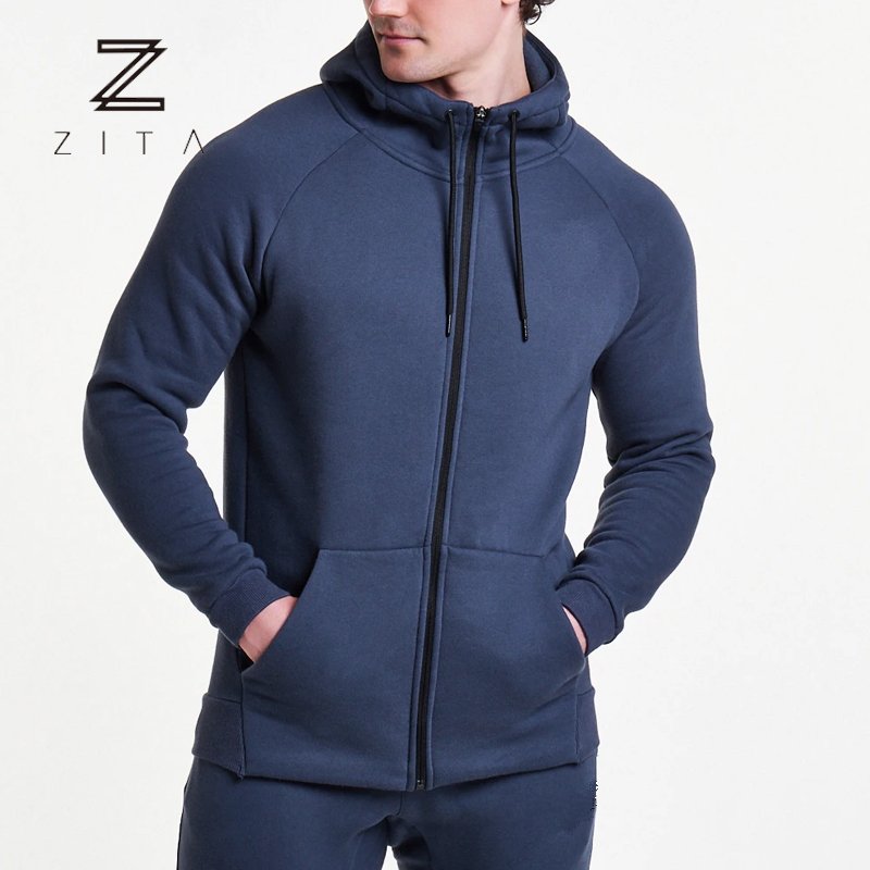 Oem Custom Sports Wear Zip Up Blank Hoodie Long Sleeve French Terry Cotton Polyester Slim Fitness Gym Hoodies