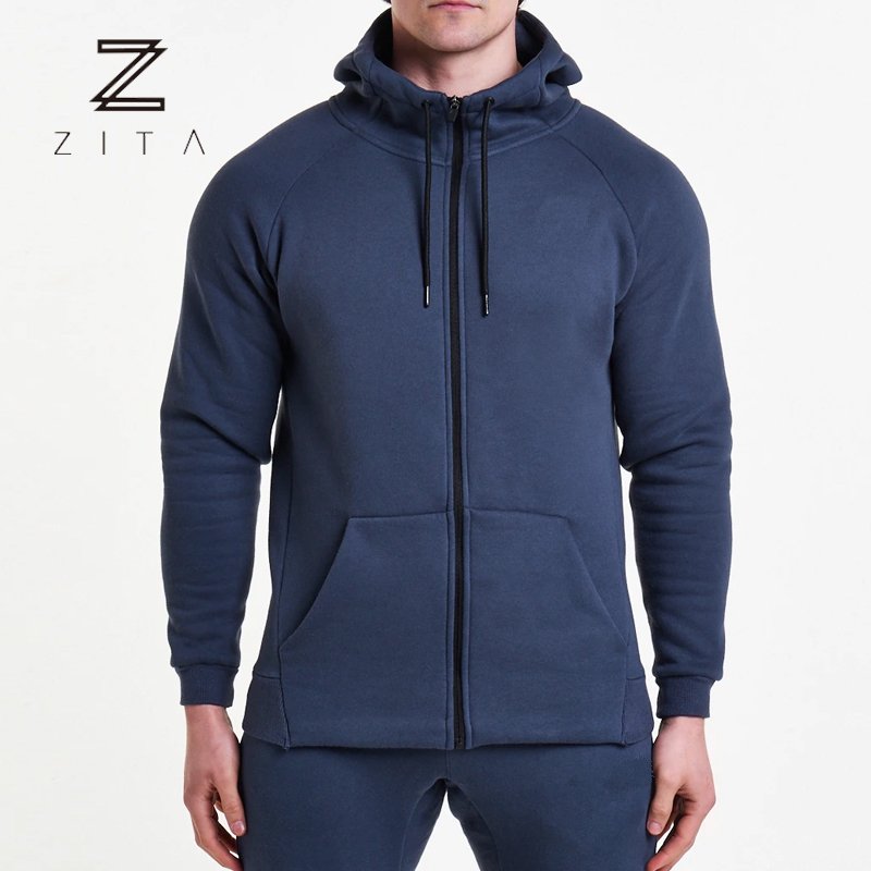 Oem Custom Sports Wear Zip Up Blank Hoodie Long Sleeve French Terry Cotton Polyester Slim Fitness Gym Hoodies