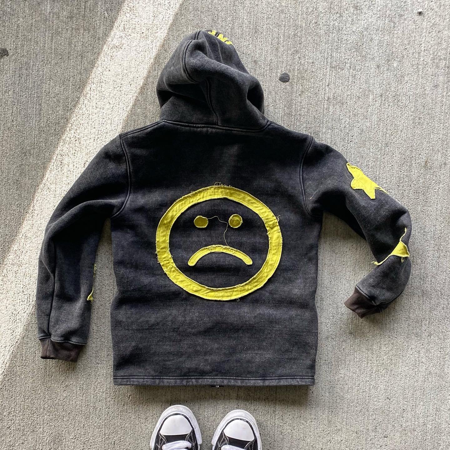Customized Men's Zipper Distressed Embroidery Hoodie High Quality Heavy Weight French Terry Pullover Unisex Zipper Hoodie
