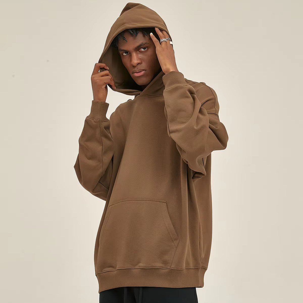 High Quality Cotton Oversize Hoodie Thick Fleece Drop Shoulder Plain Blank Custom french terry Men Hoodies