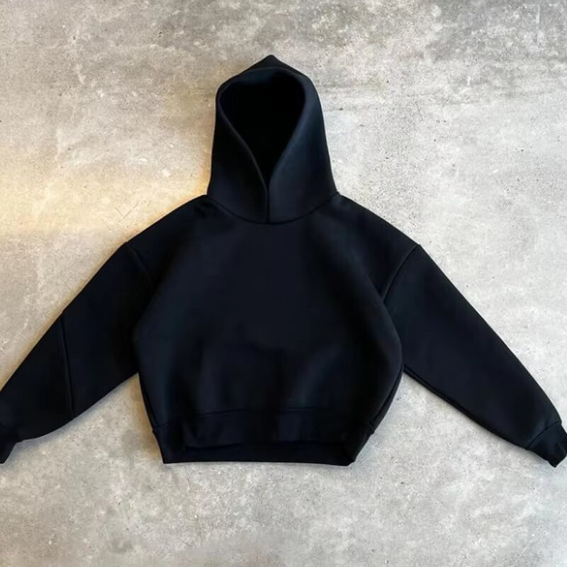 Navy blue heavy weight 100% soft combed cotton high quality oversized thick 450 gsm blank cropped hoodie men