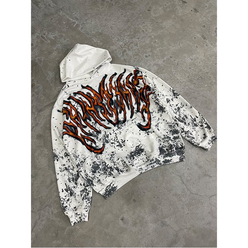 Wholesale High Quality Heavyweight Custom LOGO Full Print Cotton Oversized Streetwear Vintage Washed Men's Hoodies&Sweatshirts