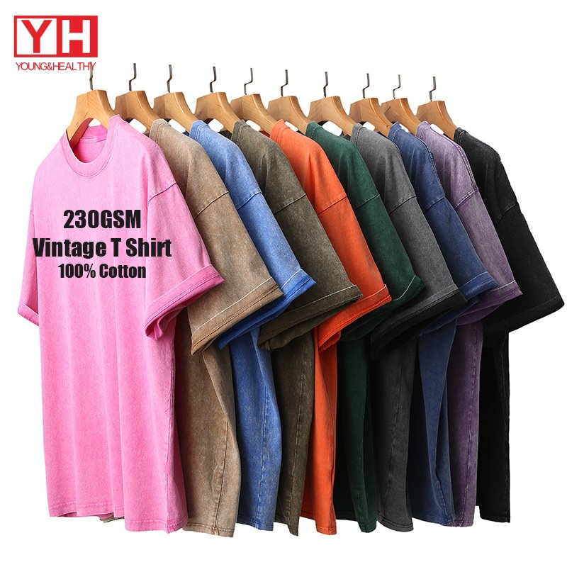 High Quality 230Gsm 100% Cotton Heavy Weight Vintage Washed Tshirt Vintage Oversized Tee Shirt Plus Size Men'S T Shirt