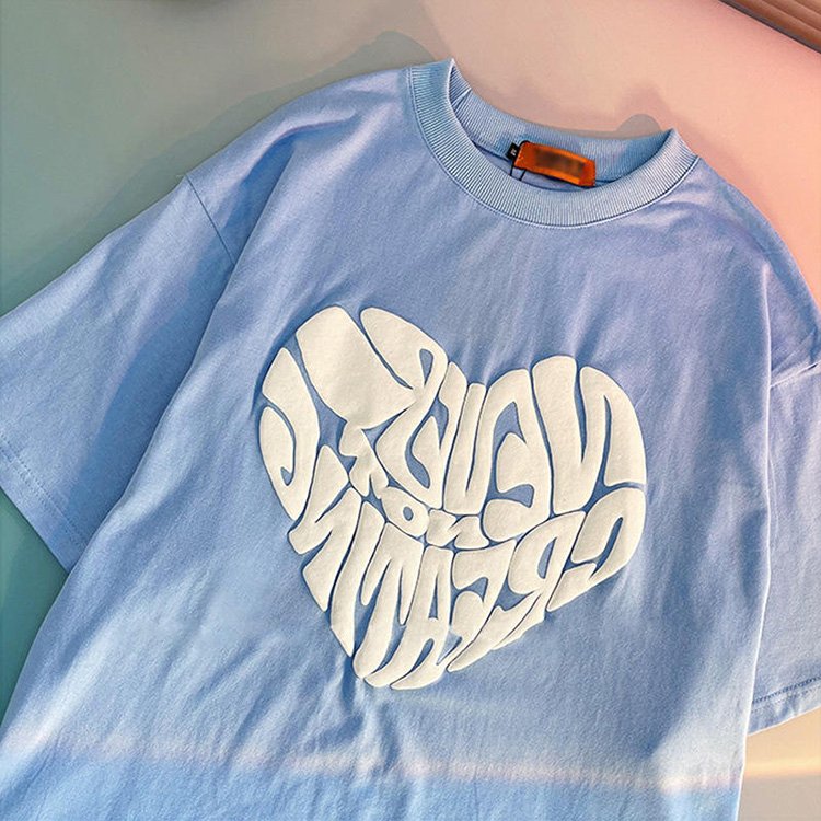 High quality custom unique t shirt puff print plain 100% cotton men's t-shirts 3d puff print t shirt with your own logo