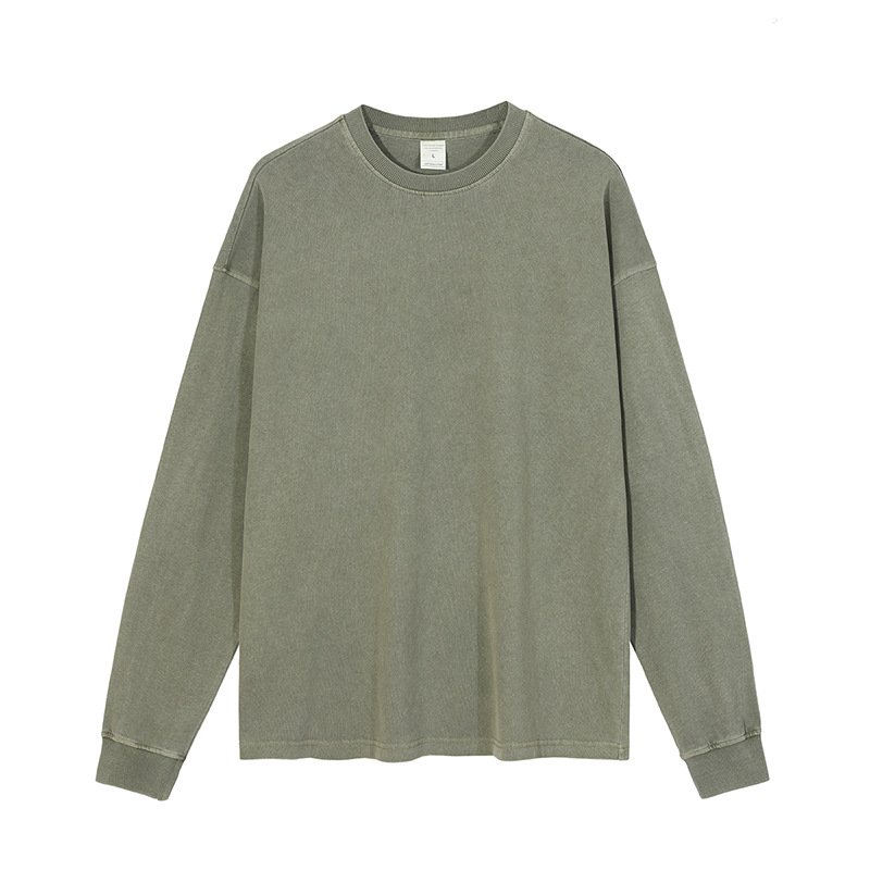 Heavyweight 310GSM Crew Neck Custom Long Sleeve Unisex T-shirt Loose Vintage Acid Washed Men's T-shirt