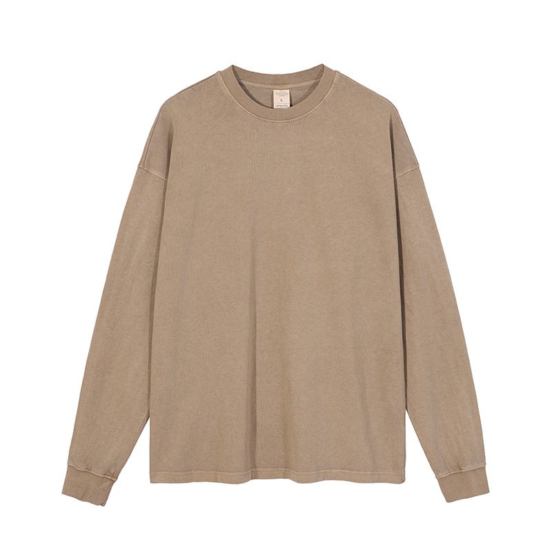 Heavyweight 310GSM Crew Neck Custom Long Sleeve Unisex T-shirt Loose Vintage Acid Washed Men's T-shirt
