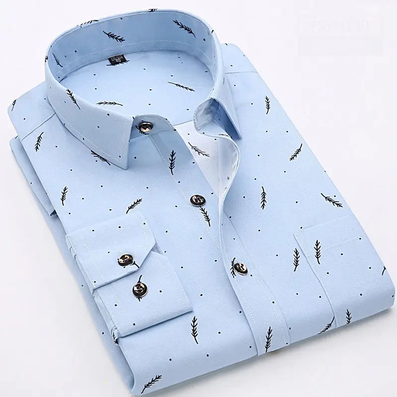 New men's printed long sleeve shirt Korean version slim youth plaid shirt casual fashion floral inch shirt