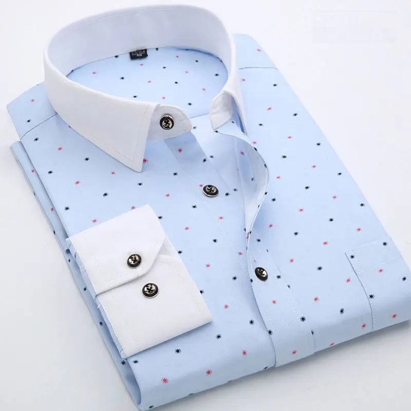 New men's printed long sleeve shirt Korean version slim youth plaid shirt casual fashion floral inch shirt