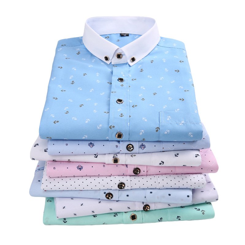 New men's printed long sleeve shirt Korean version slim youth plaid shirt casual fashion floral inch shirt