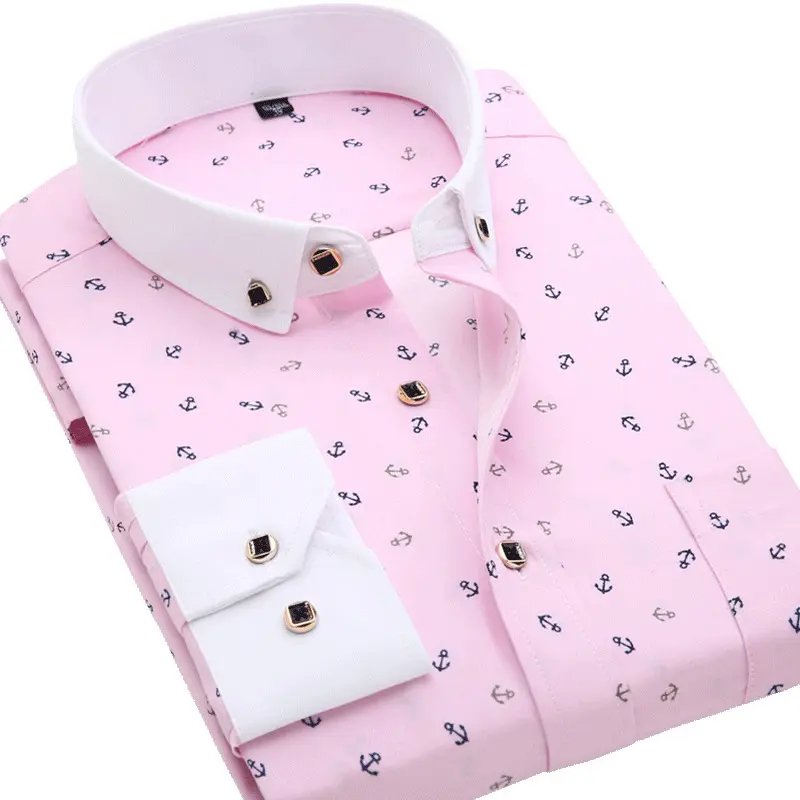 New men's printed long sleeve shirt Korean version slim youth plaid shirt casual fashion floral inch shirt