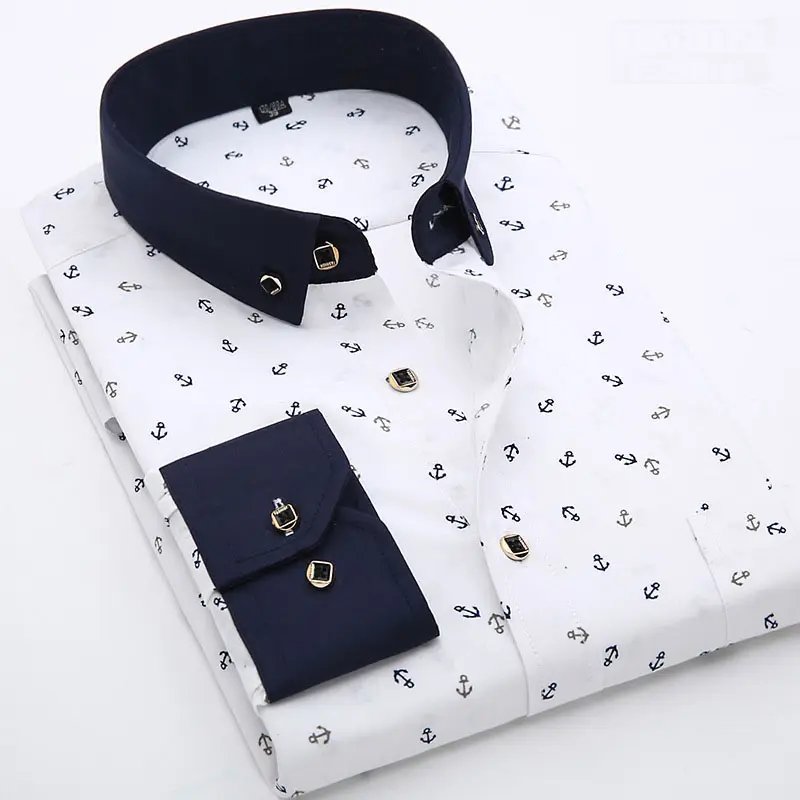 New men's printed long sleeve shirt Korean version slim youth plaid shirt casual fashion floral inch shirt