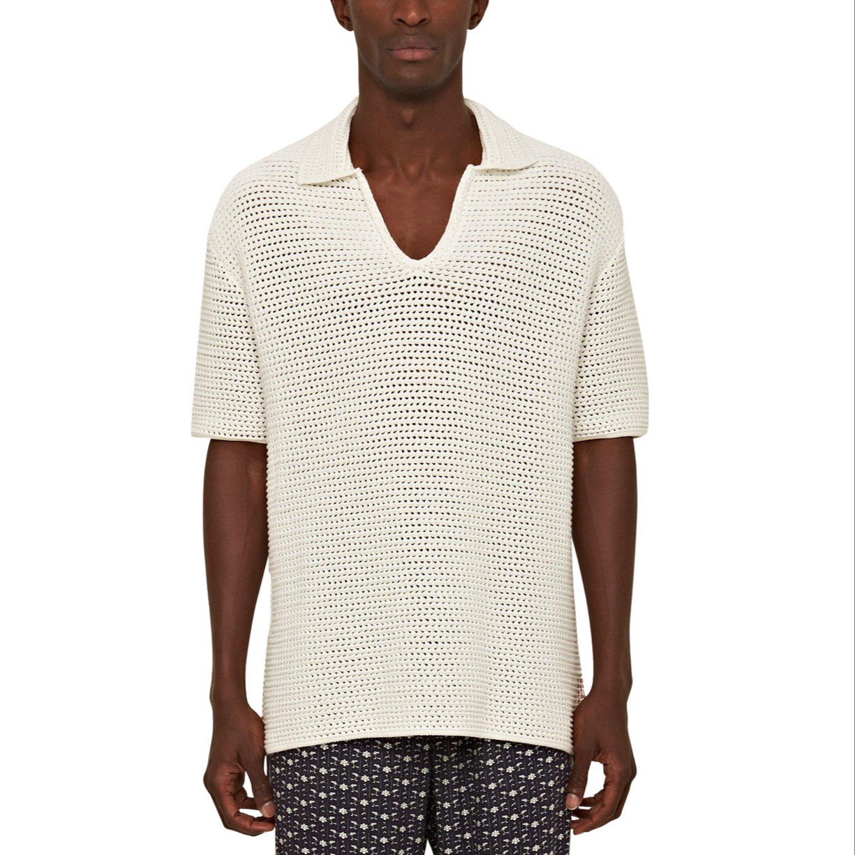 Logo Custom Design Summer Hollow Out Button Up knit sweater Polo Short Sleeve Knitwear T-shirt Knitted Mens crochet shirt
