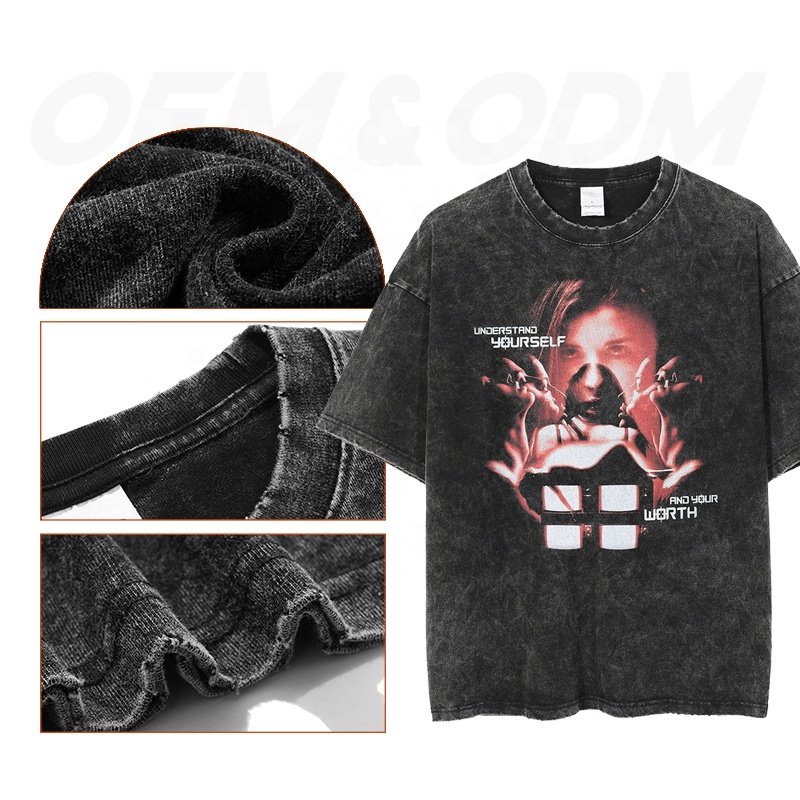 Custom 100% Cotton Acid Wash Streetwear Graphic T Shirts Vintage Oversized Men's T-shirts