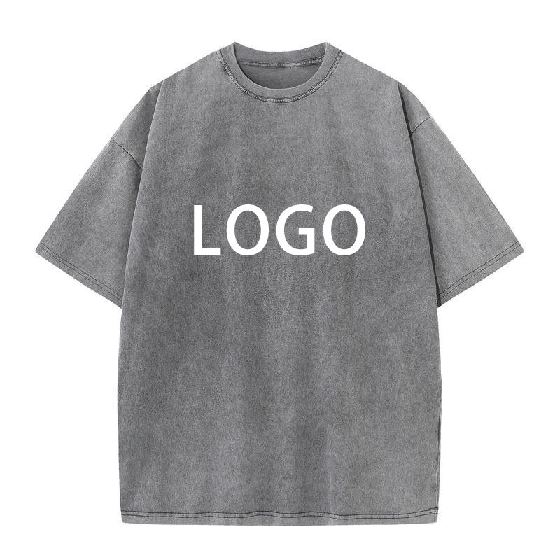 230g Vintage Unisex Acid Wash Cotton Jersey T-shirt Trendy Streetwear with Short Sleeves and O-Neck Loose Fit Distressed Tee