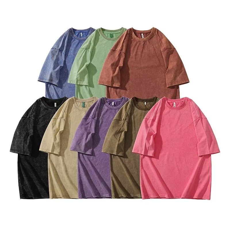 Wholesale 100%Cotton 250G Heavy Washed Solid Color T-Shirt plus size Men's Short Sleeve Oversize tshirt