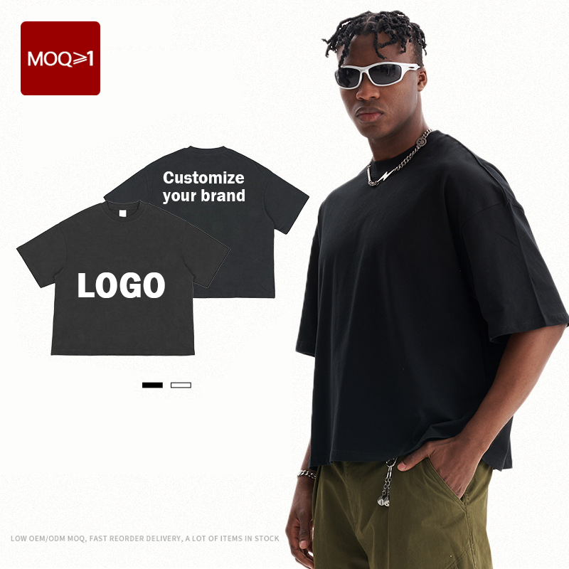 High Quality 100% Cotton 230G Heavyweight Drop Shoulder Custom Boxy Oversized T Shirt Plus Size Boxy Fit Cropped Men's T-shirts